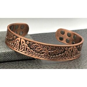 Magnetic Copper Cuff Bracelet Celtic Knot Tree Of Life Boho Bangle 8"